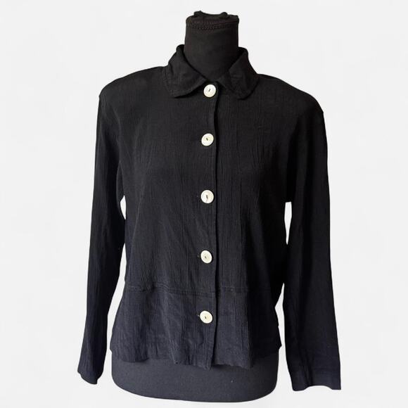 vintage Clio Black button up blouse jacket sz m rayon minimalist lagenlook - Picture 2 of 8